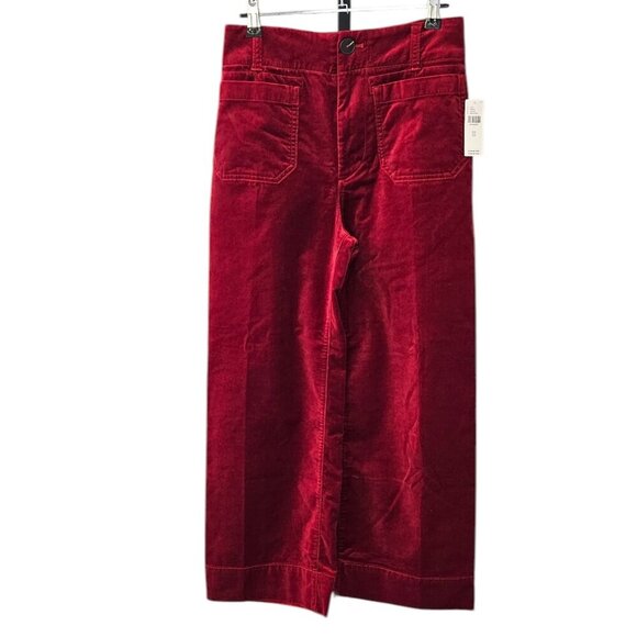 Anthropologie Maeve The Colette Crop Wide Leg Pant, Velvet, Red, Hi-Rise, 25 - Picture 1 of 9